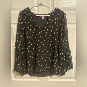 Lilly Pulitzer Black Blouse with Gold Floral Pattern